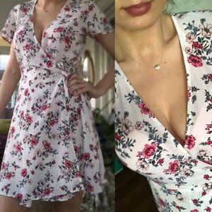 H&M White Pink Floral Wrap Dress *NEW W TAGS*